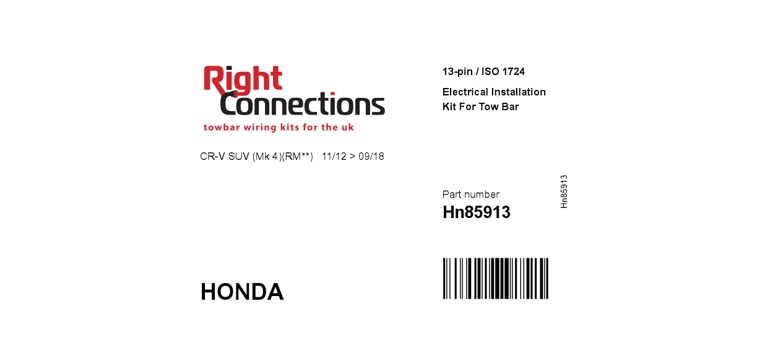 RC Towbar Electrics for Honda CR-V 4 IV 2012-2018 13 Pin Wiring Kit 