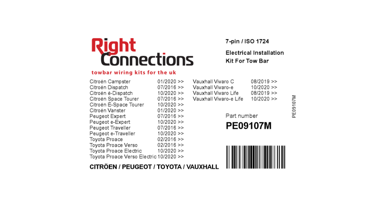 RC Towbar Electrics for Citroen Dispatch Van/Combo 2016 Onwards 7 Pin Wiring Kit 